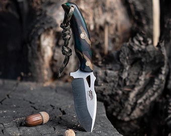 Cuchillo de supervivencia artesanal, cuchillo de camping con funda de Kydex, cuchillos tácticos hechos a mano, hojas fijas con funda, regalo de Halloween para él.