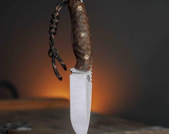 Handmade Engraving Knife For Camping | Brown G10 Handle Bushcraft Fixed Blade with Leather Sheath