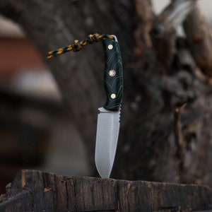 Green Knife With Leather Sheath, Custom Handmade Knife, Bushcraft Survival Knife, Personalized Outdoor Knife, Hunter Knife, Outdoor Knife