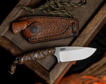 Handmade N690 Steel Mini Neck Knife: Stainless Steel Fixed Blade, G10 Non-Slip Handle, Leather Sheath