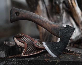 Handcrafted Bushcraft Axe for Outdoor and Camping, Hand Forge Carbon Steel Viking Axe with Leather Sheath, Custom Hatchet, Camping Hatchet