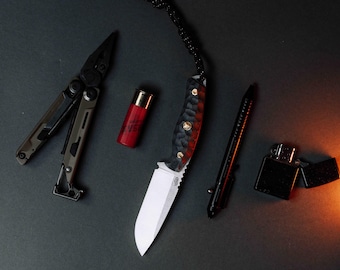 Handmade Fixed Blade Knife | N690 Steel, Black G-10 Handle, Leather Sheath