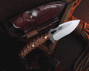 Personalized Knife with Leather Sheath, Handmade Outdoor Knife, Bushcraft Knife with Brown G10 Handle, Camping Gift for Men, Unique Knives