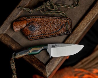 Handcrafted EDC Knife with Leather Sheath: Hand Forged Steel, Camouflage G-Carta Handle, Pocket Knives