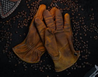 Bushcraft Rindsleder-Handschuhe | Handgefertigte feuerfeste Camping & Survival Handschuhe aus Kalbsleder