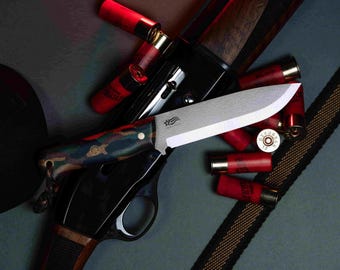 Handmade Bushcraft Knife: Scandinavian Grind N690 Steel, G-Carta Handle, Handcrafted Leather Sheath