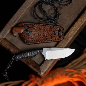 Handcrafted Black Knife with Leather or Kydex Sheath, Personalized Pocket Knife, Custom Neck Knife, Outdoor Knife for Men, Anniversary Gift