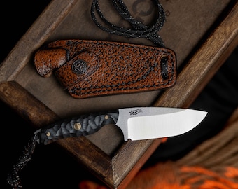 Handcrafted Black Knife with Sheath, Personalized Pocket Knife, Real EDC Knife, Custom Neck Knife, Camping Knife for Men, Anniversary Gift