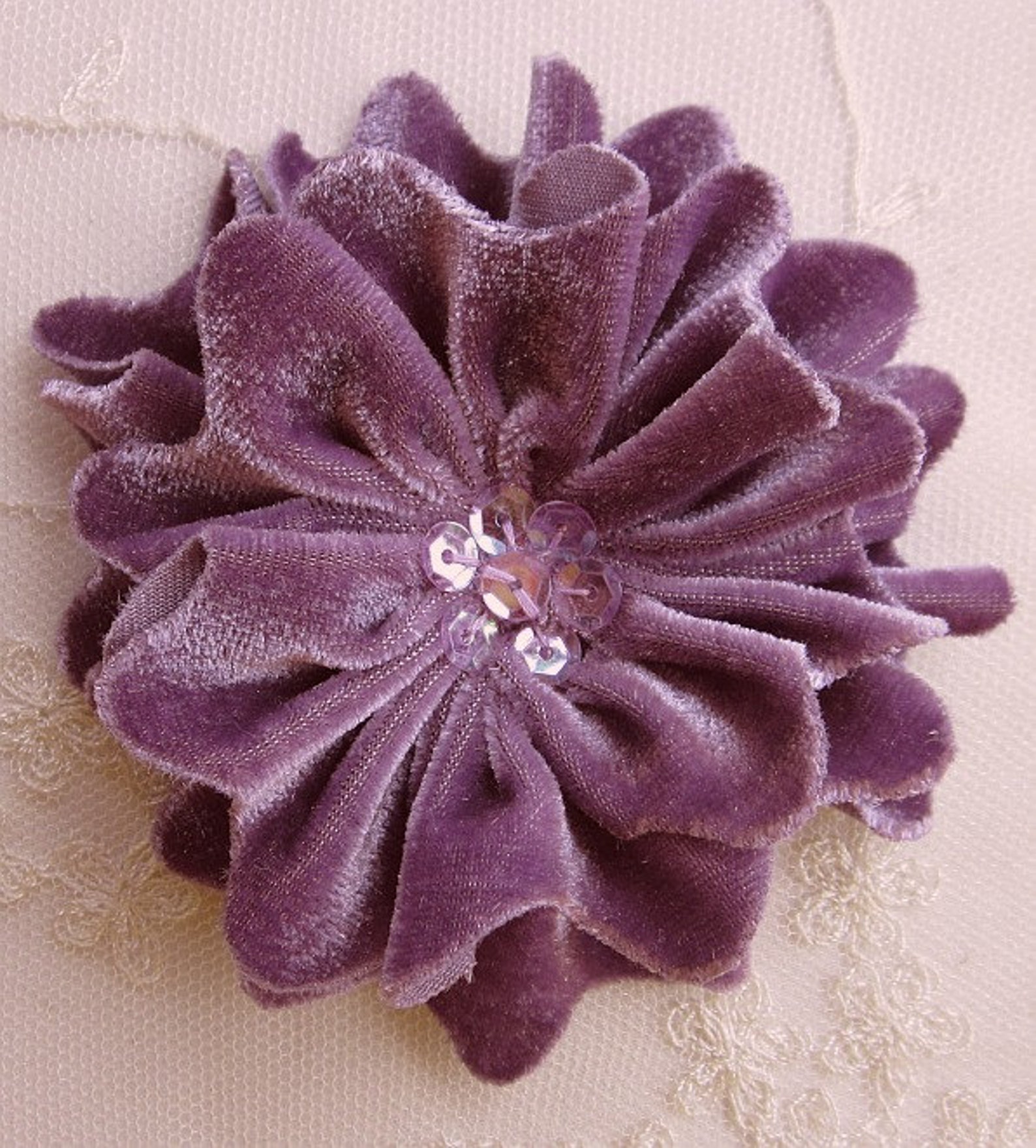 MAUVE GRAPE Velvet Ribbon Rose Fabric Flower Floral Beaded - Etsy