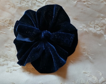 Navy Velvet Ribbon Rose Fabric Flower Floral Applique Garden Hat Bow Corsage Pageant Bridal Dress Lapel Pin Hair Accessory Embellishment