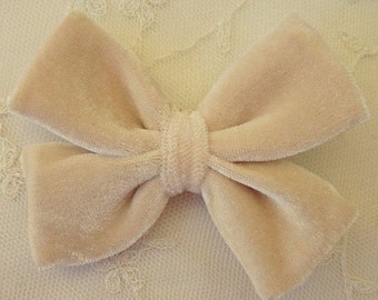 3.5 inch TAN VELVET Ribbon Bow Applique Bridal Baby Hair Accessory Pin