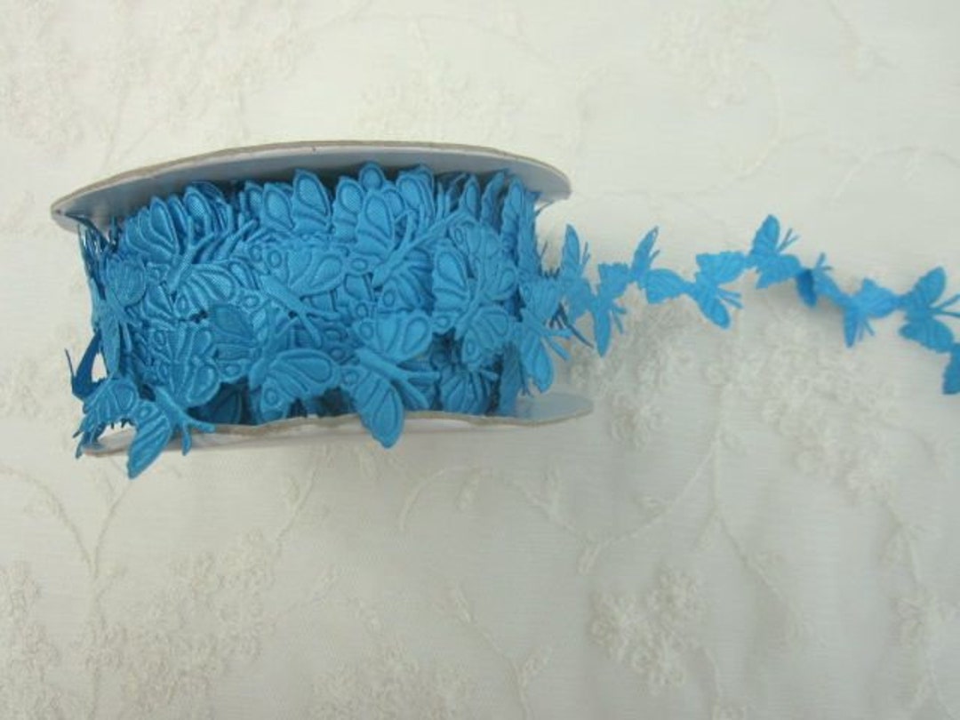3 Yds TURQUOISE BLUE Butterfly Ribbon Fabric Trim on a Vine ...