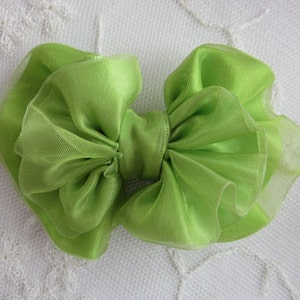 Apple GREEN Satin Organza Ribbon Ruffle Bow Applique Bridal Baby Hair Accessory