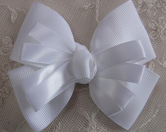 WHITE Grosgrain Satin Ribbon Bow Applique Bridal Baby Hair Accessory