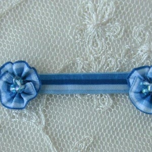 VINTAGE BLUE Ribbon Trim Glass Beaded Pansy Fabric Flower Ombre Stripe Scrapbook Antique Baby Doll Quilt Embellishment