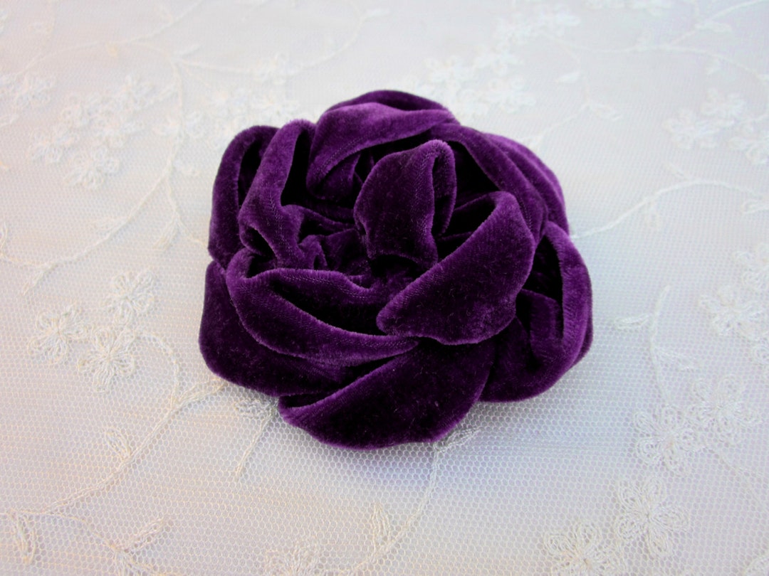 Purple Velvet Ribbon Rose Fabric Flower Floral Applique Garden Hat Bow ...