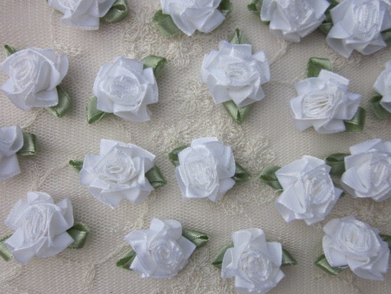 50pcs Satin Ribbon Rose Flower Wedding Craft Appliques Decor White Wholesale