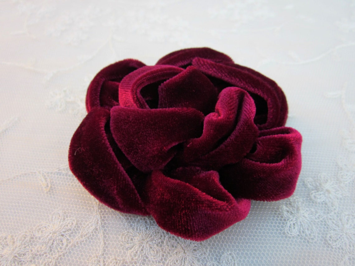 3.5 Inch BURGUNDY Velvet Ribbon Rose Fabric Flower Applique - Etsy