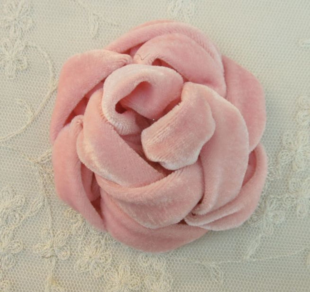 PINK Velvet Ribbon Rose Fabric Flower Floral Applique Garden Hat Bow ...