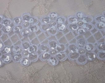 2 inch WHITE Pearl Sequin Beaded Organza Soutache Ribbon Trim Doll Quilt Bridal Sash Belt French Cuff Choker