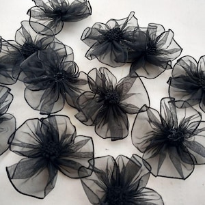 12 pièces noir de jais pensée fleur ruban d'organza bébé poupée carte journal indésirable Scrapbook couture courtepointe robe vêtements abat-jour artisanat embellissement