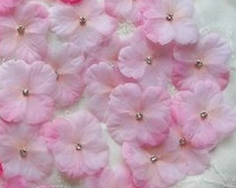 18 Pc PINK Hydrangea Flower Petal Rhinestone VINTAGE Applique Baby Bow Bridal Junk Journal Scrapbook Pageant Dress Hat Embellishment