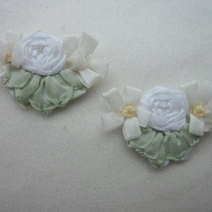 2 VINTAGE White Ivory Daisy Rose Flower Applique Embroidered Ribbon Antique French Christening Baby Doll Hair Bow Junk Journal Embellishment