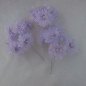 18 pc  LAVENDER Wired Satin Organza Rhinestone Seed Beaded Rose Flower Applique Bridal Wedding Bouquet