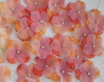 36P Orange Pumpkin Hydrangea Flower Petal Rhinestone VINTAGE Applique Baby Bow Bridal Junk Journal Scrapbook Pageant Dress Hat Embellishment