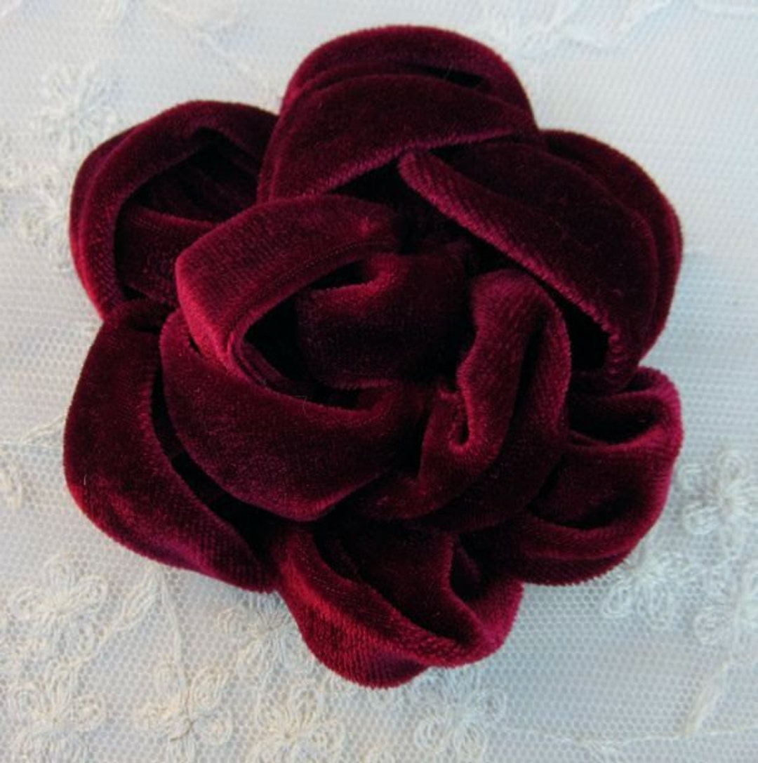 3.5 Inch BURGUNDY Velvet Ribbon Rose Fabric Flower Applique - Etsy