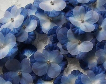 18 Pc Royal Blue Hydrangea Flower Petal Rhinestone VINTAGE Applique Baby Bow Bridal Junk Journal Scrapbook Pageant Dress Hat Embellishment