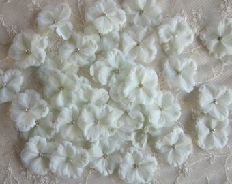 Pastel Mint Green Baby Hydrangea Petal Flower Applique Trim Organza Embellished Rhinestone Bridal Veil Head Piece Scrapbook Journal Designs