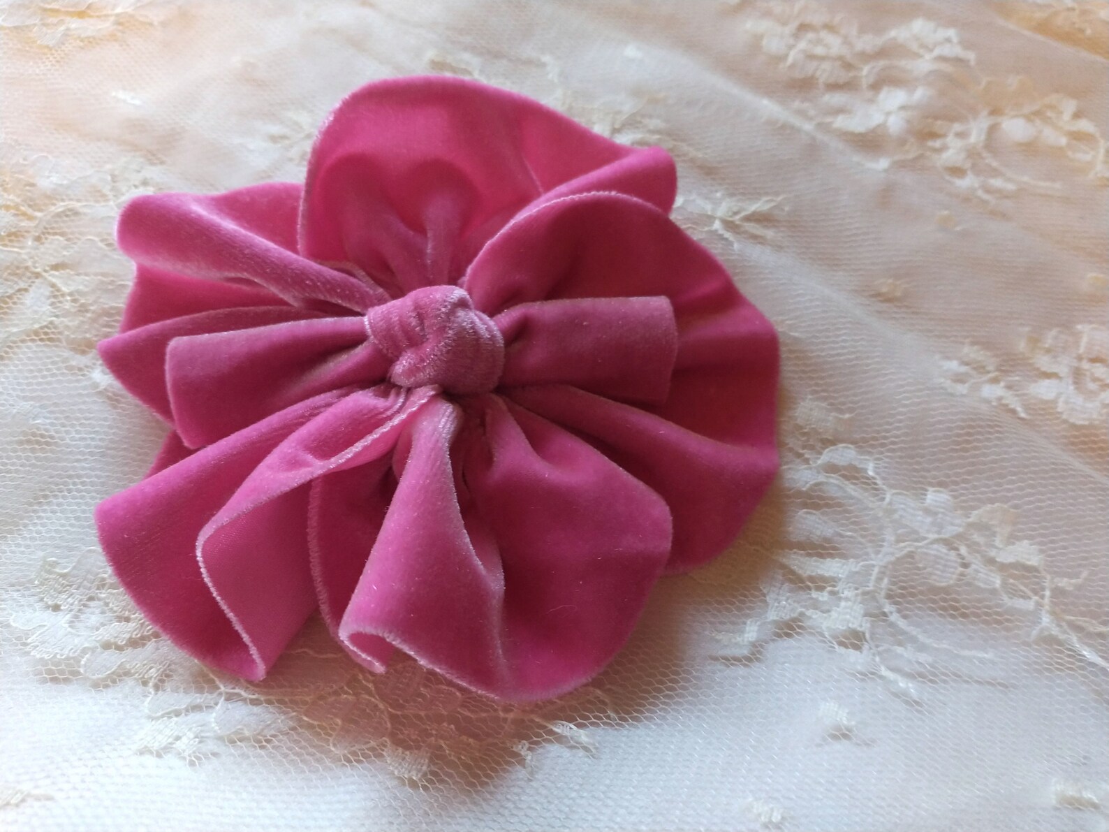 PINK Velvet Ribbon Rose Fabric Flower Floral Applique Garden Hat Bow ...