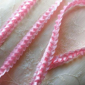 PINK VINTAGE Satin Ribbon Pleated Trim Quilt Bridal Sash Marie Antoinette French Pageant Baby Doll Clothing Lamp Shade Sewing Embellishment