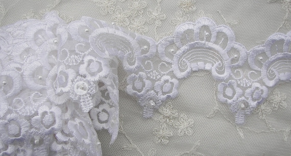 White Lace Bow Embroidered with Sequins Amazon.com: 1 Yard White Mesh Wedding Bow Bowknot Beaded  main image 3