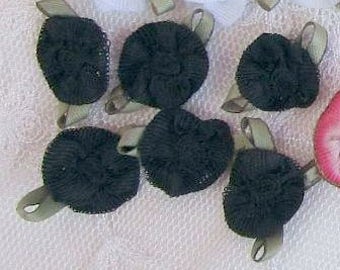 BLACK Flower 72 pc Vintage Ombre Fabric Baby Doll Hair Bow Garden Craft Junk Journal Slow Stitching Bridal Wedding Favor Embellishment