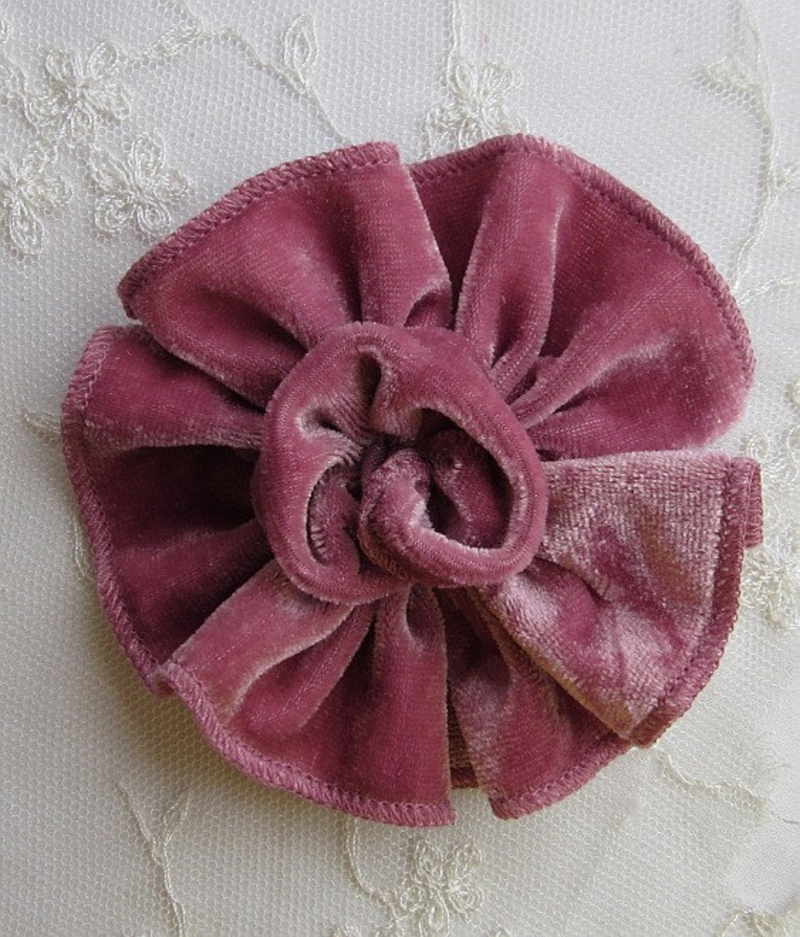 Dusty Pink Velvet Ribbon Rose Fabric Flower Applique Garden Hat Bow ...