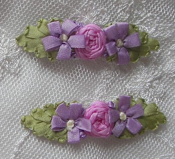 2 Pc Vintage Chic PINK LAVENDER Silk Ribbon Embroidered Daisy - Etsy