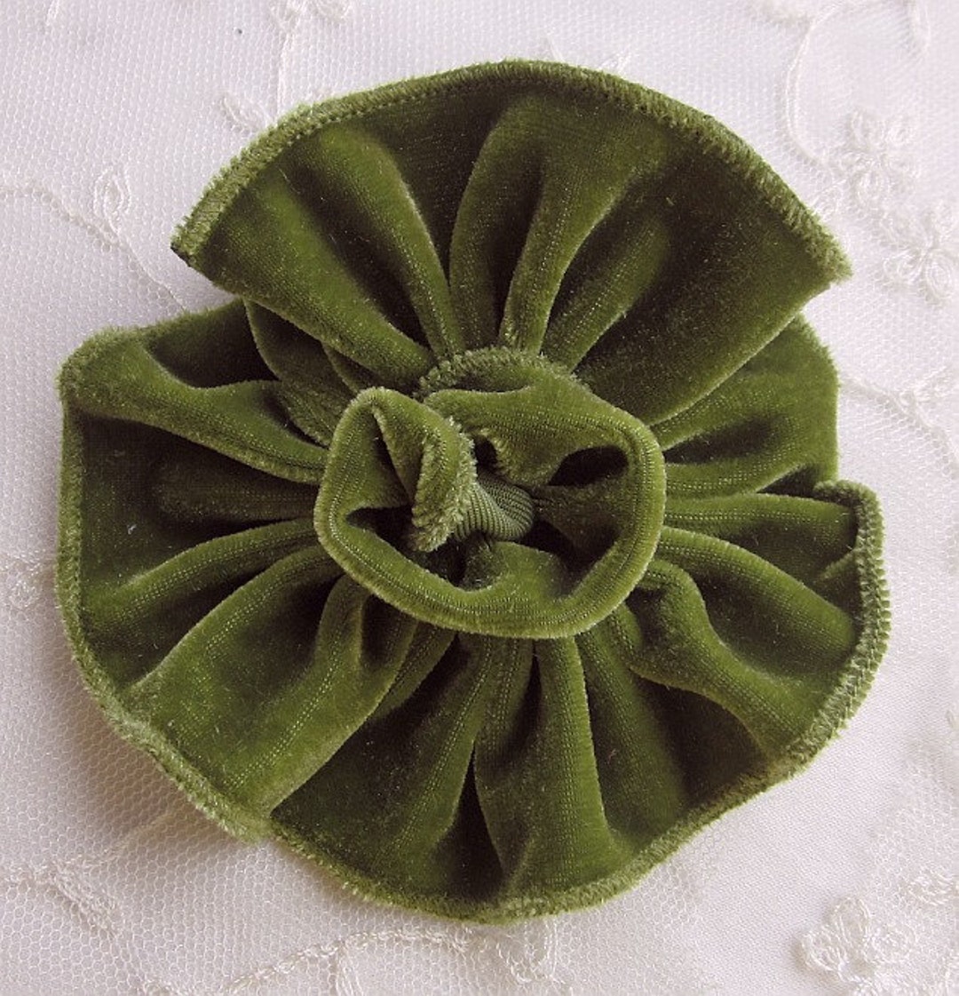 Green Velvet Ribbon Rose Fabric Flower Floral Applique Chic Garden Hat ...