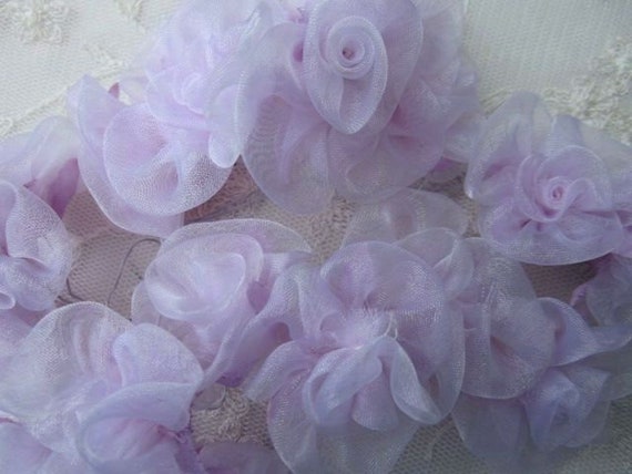 36 Pc LILAC Purple Organza Ribbon Wired Rose Rosette Flower | Etsy