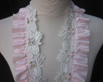 Lace Ribbon Trim Pink Satin Rose Bud Flower Ruffle Pleated Costume Doll Baby Pageant Christening Clothing Pillow Lampshade Embellishment