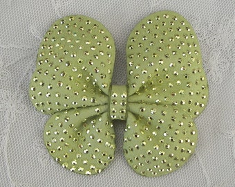 Beaded Bow Applique 3.5 inch  Lime Green Suede Leather Embellished w Stones Butterfly Hair