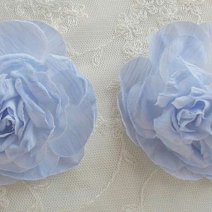 2 pc Blue Cabbage Rose Fabric Flower Applique Crinkle Victorian Hat Corsage