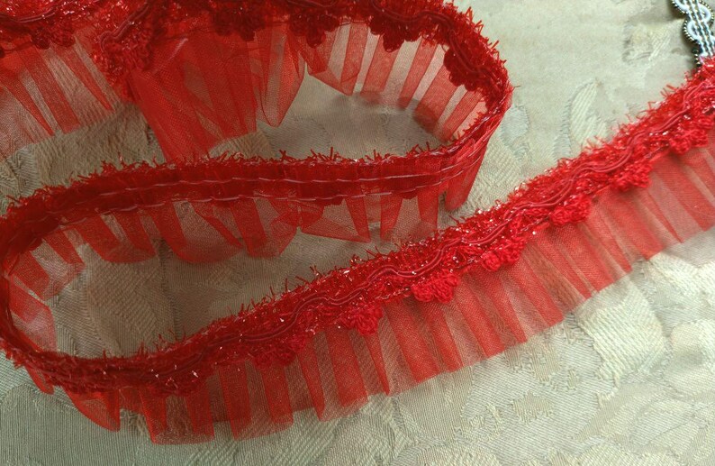 Red Ruffle Ribbon 1yd RED Organza Pleated Ruffle Ribbon Sparkle Tinsel Trim Craft Junk ...