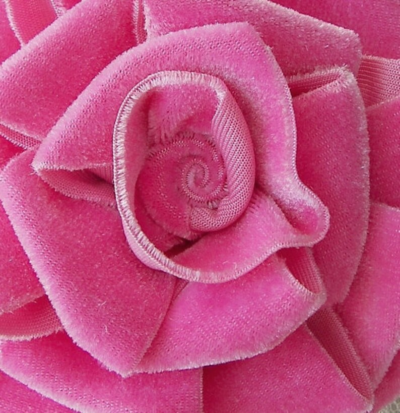 3.5 Inch Hot Pink Velvet Ribbon Rose Fabric Flower Applique Etsy