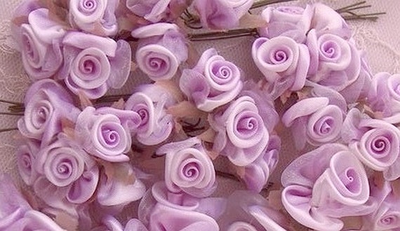 36 Pc LAVENDER Wired Satin Organza Rose Flower Applique Bridal