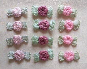 Pink Spider Rose Flower VINTAGE Applique Hand Embroidered Ribbon Antique French Baby Doll Bow Slow Stitching  Junk Journal Embellishment #2