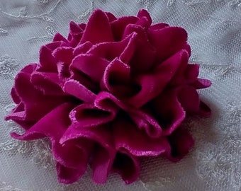 4" Peony Rose Flower Fuchsia PINK Velvet Ribbon Fabric Applique Summer Hat Corsage Pin Pageant Bridal Hair Accessory Applique Embellishment