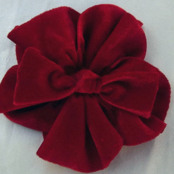 RED Velvet Ribbon Rose Fabric Flower Floral Applique Garden Hat Bow Corsage Pageant Bridal Dress Lapel Pin Hair Accessory Embellishment