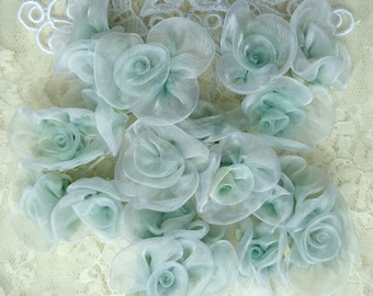 36 Aqua Green Rose Flower Organza Ribbon Wired Wedding Bridal Bouquet Hair Bow Floral Arrangement Hat Craft Embellishment